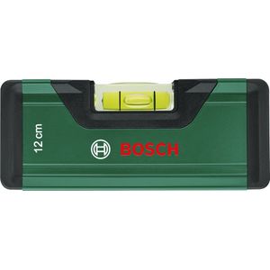 Bosch Home and Garden waterpas 12 cm (compacte miniwaterpas; nauwkeurig uitlijnen met fluorescerende libel voor horizontaal aflezen; aluminium behuizing, stootvlakken met softgrip; V-groef)