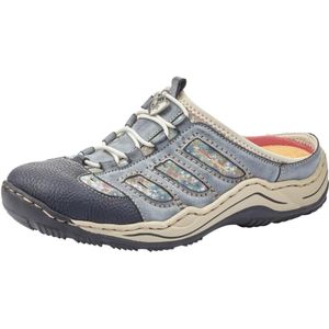 Rieker L0555 Damesslippers - Blauw - Textiel - Instappers met Uitneembaar Voetbed