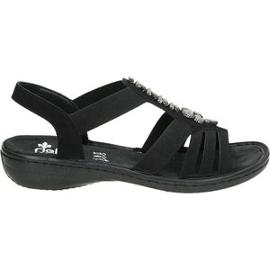 Rieker - 60806 - Damessandalen - Zwart - Textiel - Platte Zool