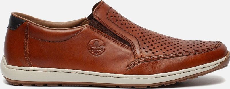 Rieker - Instappers - Cognac - Leer - Perforaties - Flexibele Rubberen Loopzool