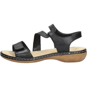 Rieker - 659C7 Sandalen - Schwarz - Craquelé Leer - Klittenbandsluiting