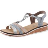 Sandaal - Lichtblauw/Rosé/Zilverkleur - Metallic - Sleehak