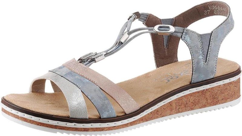 Sandaal - Lichtblauw/Rosé/Zilverkleur - Metallic - Sleehak