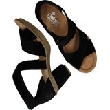 Rieker Dames Sandalen - Zwart - Met Hak en Klittenbandsluiting