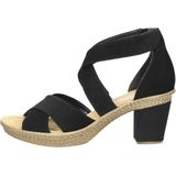 Rieker Dames Sandalen - Zwart - Met Hak en Klittenbandsluiting
