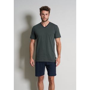 Groen/Donker Gestreepte Pyjama - V-hals - Korte Mouwen - Basic Pasvorm