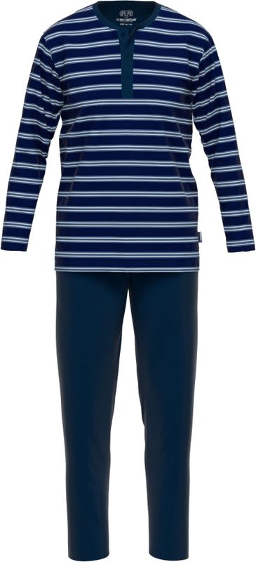 Ceceba - Heren Pyjama - Donkerblauw Gestreept - O-hals Met Knoopjes