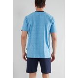 Götzburg - Shortama - Blauw met Print - Katoen - Heren set met Korte Broek en Shirt