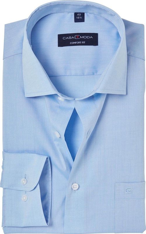 CASA MODA Overhemd - Blauw - 100% Katoen - Kent Kraag - Lange Mouwen
