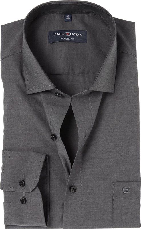 CASA MODA Overhemd - Grijs - 100% Katoen - Kent Kraag - Lange Mouwen