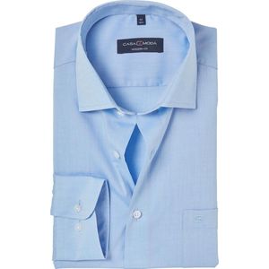 CASA MODA - Blauw Effen Overhemd - 100% Katoen - Kent Kraag - Lange Mouwen
