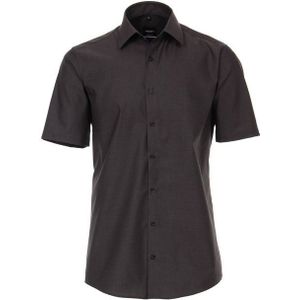 VENTI - Overhemd - Grijs - Modern Fit - Korte Mouw - Popeline - Strijkvriendelijk