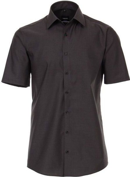 VENTI - Overhemd - Grijs - Modern Fit - Korte Mouw - Popeline - Strijkvriendelijk