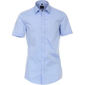 VENTI - Body Fit - Overhemd - Blauw - Korte Mouw - Strijkvriendelijk
