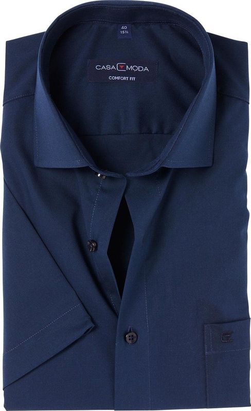CASA MODA - Overhemd - Blauw - 100% Katoen - Korte Mouwen - Kent Kraag