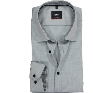 VENTI - Body Fit Overhemd - Grijs - Strijkvriendelijk - Katoen