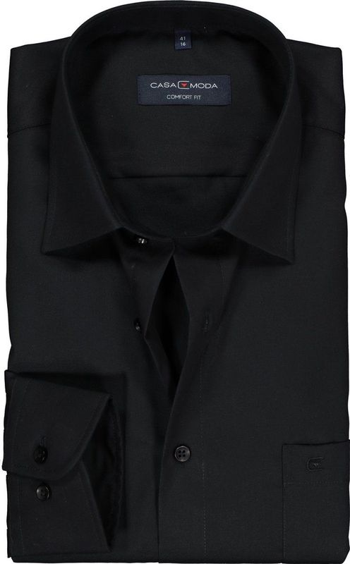 CASA MODA - Comfort Fit Overhemd - Zwart - 100% Katoen