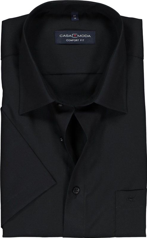 CASA MODA - Comfort Fit Overhemd - Korte Mouw - Zwart - Strijkvrij