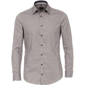 VENTI - Body Fit Overhemd - Donkerblauw met Wit en Beige Structuur - Strijkvriendelijk