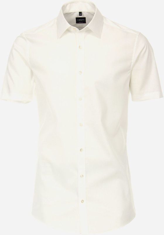 VENTI - Body Fit - Overhemd - Beige - Korte Mouw - Strijkvriendelijk