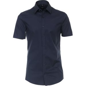 VENTI - Body Fit - Overhemd - Blauw - Korte Mouw - Strijkvriendelijk