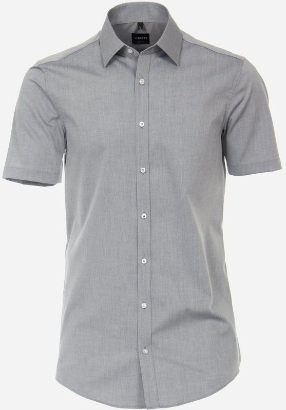 VENTI - Body Fit - Overhemd - Grijs - Korte Mouw - Strijkvriendelijk