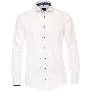 VENTI - Modern Fit - Overhemd - Wit - Structuur met Contrast
