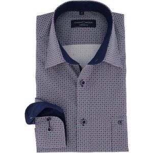CASA MODA - Comfort Fit - Overhemd - Blauw met Rood en Wit Dessin - Popeline