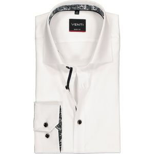VENTI body fit overhemd, wit structuur (zwart contrast)