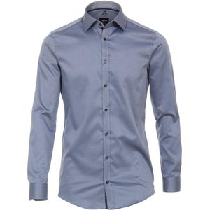 VENTI - Body Fit Overhemd - Blauw - Strijkvriendelijk - Katoen - Kent Kraag