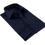CASA MODA - Blauw Effen Overhemd - 100% Katoen - Kent Kraag - Lange Mouwen