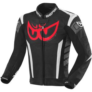 Berik - Zakura - Leren Motorjas - Zwart Wit Rood Grijs