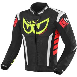 Berik - Zakura - Leren Motorjas - Zwart Wit Rood Geel