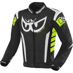 Berik - Zakura - Leren Motorjas - Zwart Wit Geel