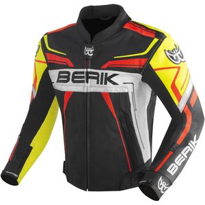 Berik - Absolute Race - Leren Motorjas - Zwart - Neon Geel Neon Rood Wit