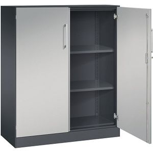 C+P Vleugeldeurkast ASISTO, hoogte 1292 mm, breedte 1000 mm, 2 legborden, zwartgrijs/blank aluminiumkleurig