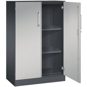 C+P Vleugeldeurkast ASISTO, hoogte 1292 mm, breedte 800 mm, 2 legborden, zwartgrijs/blank aluminiumkleurig