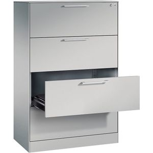 C+P Archiefkast ASISTO, hoogte 1292 mm, met 4 lades, A4 liggend, blank aluminiumkleurig/blank aluminiumkleurig