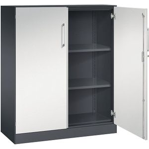 C+P Vleugeldeurkast ASISTO, hoogte 1292 mm, breedte 1000 mm, 2 legborden, zwartgrijs/lichtgrijs