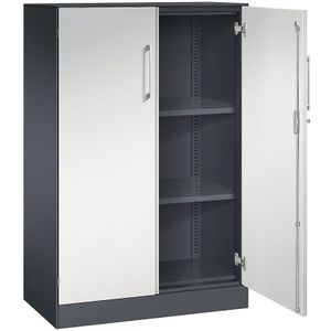 C+P Vleugeldeurkast ASISTO, hoogte 1292 mm, breedte 800 mm, 2 legborden, zwartgrijs/lichtgrijs