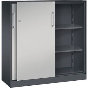 C+P Schuifdeurkast ASISTO, hoogte 1292 mm, breedte 1200 mm, zwartgrijs/blank aluminiumkleurig