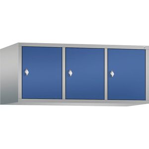 C+P Opzetkast CLASSIC, 3 afdelingen, afdelingsbreedte 400 mm, blank aluminiumkleurig / gentiaanblauw