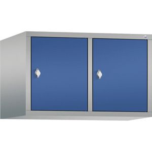 C+P Opzetkast CLASSIC, 2 afdelingen, afdelingsbreedte 400 mm, blank aluminiumkleurig / gentiaanblauw