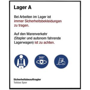 moedel Wandschild Madrid, DIN A4, Hochformat, eloxiert, Klebe- oder Schraubmontage, B 212,5 x H 299,5 mm, mit Einleger, schwarz