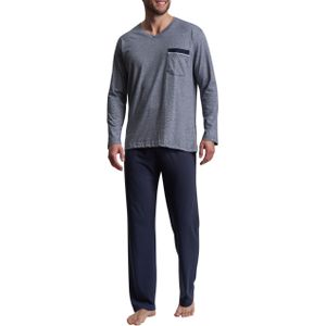 Gotzburg - Heren Pyjama - Middenblauw Melange - Lange Broek en Shirt met Lange Mouwen