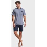 Gotzburg - Heren Shortama - Middenblauw Melange - Tricot - Set met Korte Broek en Shirt