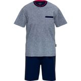 Gotzburg - Heren Shortama - Middenblauw Melange - Tricot - Set met Korte Broek en Shirt