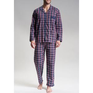 Gotzburg - Heren Pyjama - Blauw met Rood en Wit Geruit - Katoen - Lange Mouwen