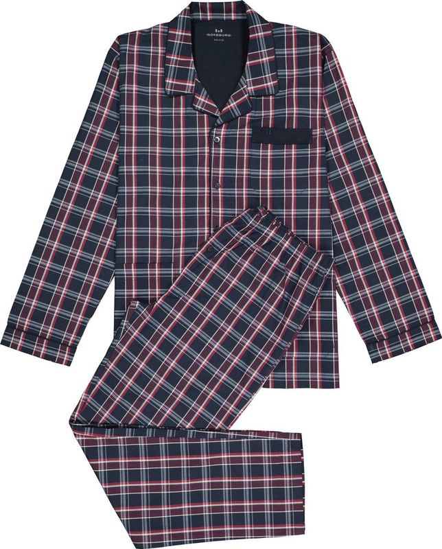 Gotzburg - Heren Pyjama - Blauw met Rood en Wit Geruit - Katoen - Lange Mouwen