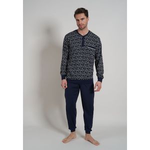 Gotzburg heren pyjama O-hals met knoopjes, middenblauw dessin